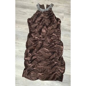 Ruched size 4 fancy‎ brown dress